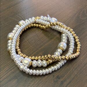 Elegant Gold and Pearl Beaded Bracelet Set